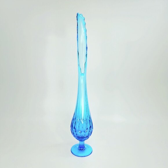 MCM Fenton Glass Sapphire Colonial Blue Tall Swung Vase 19.5 Tall Thumbprint VTG - Picture 2 of 16